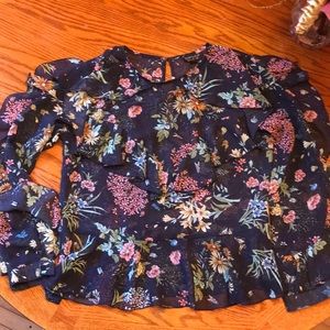 Topshop ruffled floral long sleeve blouse